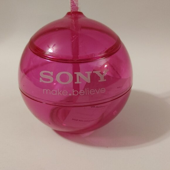 CUTE SONY Music Round Pink Sipper Water Bottle Travel Mug w/Straw BNIP - Picture 2 of 7